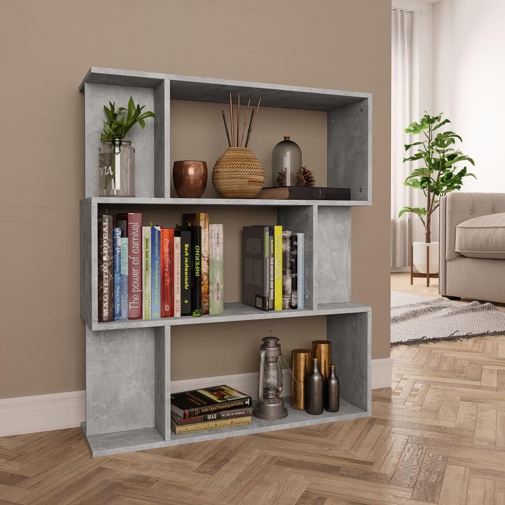 Bogreol/rumdeler 80x24x96 cm konstrueret træ betongrå