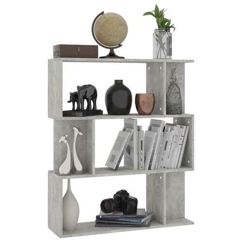 Bogreol/rumdeler 80x24x96 cm konstrueret træ betongrå