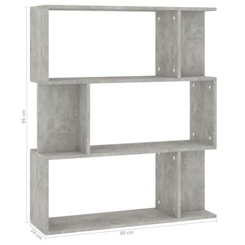 Bogreol/rumdeler 80x24x96 cm konstrueret træ betongrå