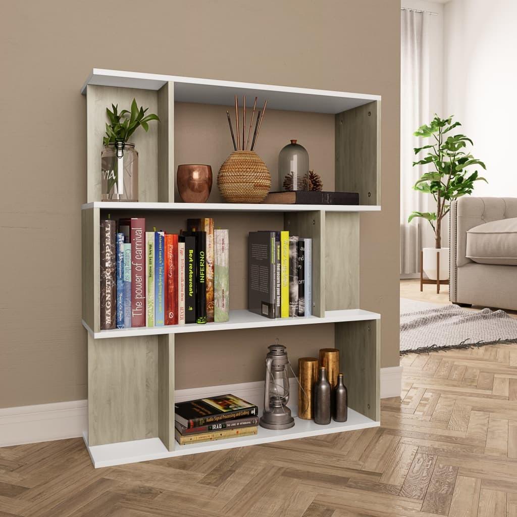 Bogskab/rumdeler 80 x 24 x 96 cm spånplade hvid og sonoma-eg