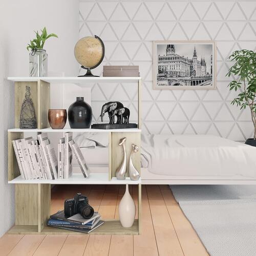 Bogskab/rumdeler 80 x 24 x 96 cm spånplade hvid og sonoma-eg