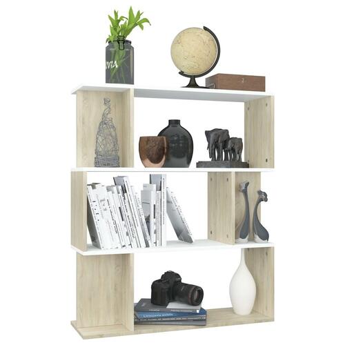Bogskab/rumdeler 80 x 24 x 96 cm spånplade hvid og sonoma-eg