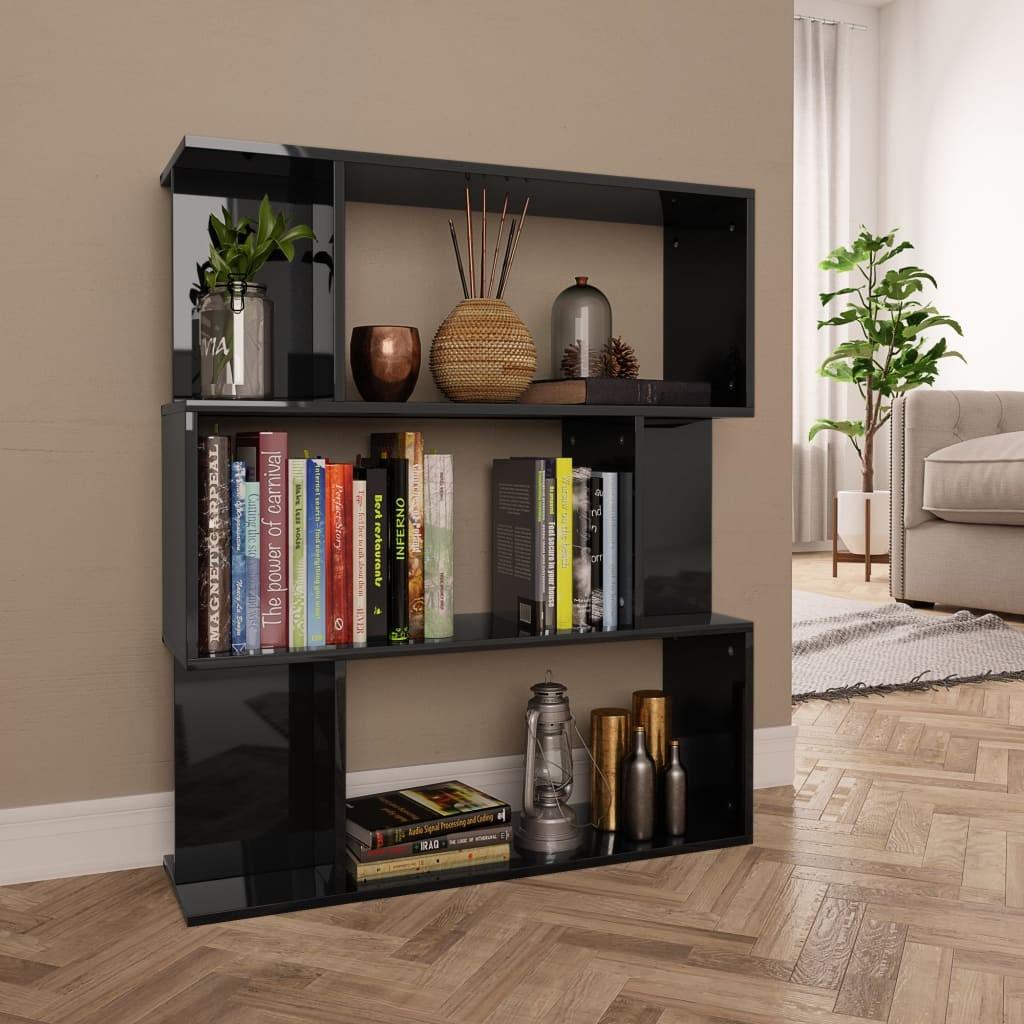 Bogskab/rumdeler 80 x 24 x 96 cm spånplade sort højglans