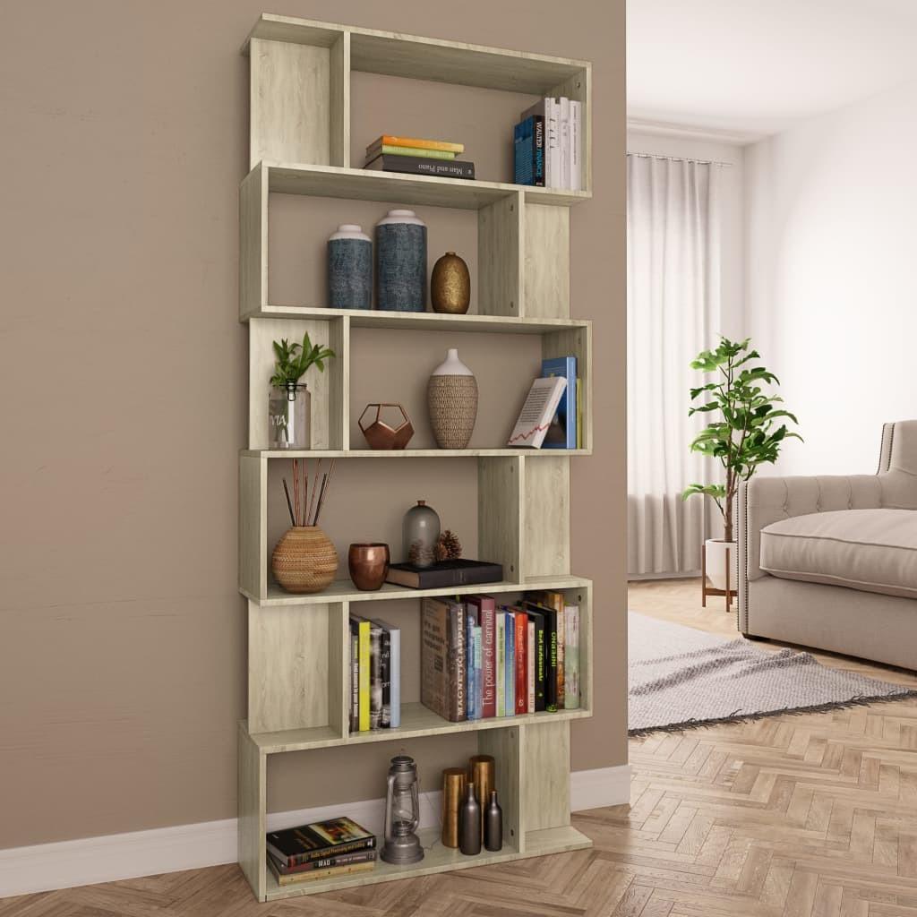 Bogreol/rumdeler 80x24x192 cm konstrueret træ sonoma-eg