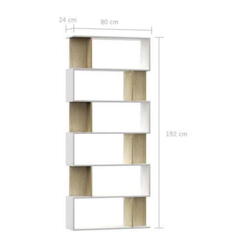 Bogreol/rumdeler 80x24x192 cm konstrueret træ hvid og sonoma-eg