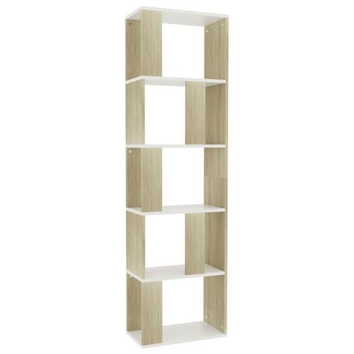 Bogskab/rumdeler 45x24x159 cm spånplade hvid og sonoma-eg
