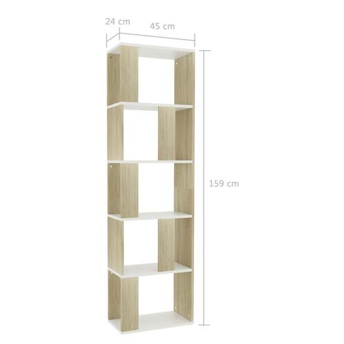 Bogskab/rumdeler 45x24x159 cm spånplade hvid og sonoma-eg
