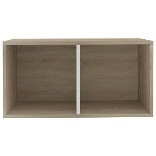 Reol til lp'er 71x34x36 cm konstrueret træ hvid og sonoma-eg