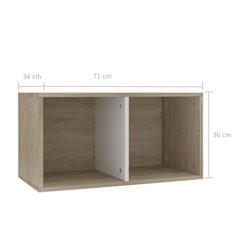 Reol til lp'er 71x34x36 cm konstrueret træ hvid og sonoma-eg
