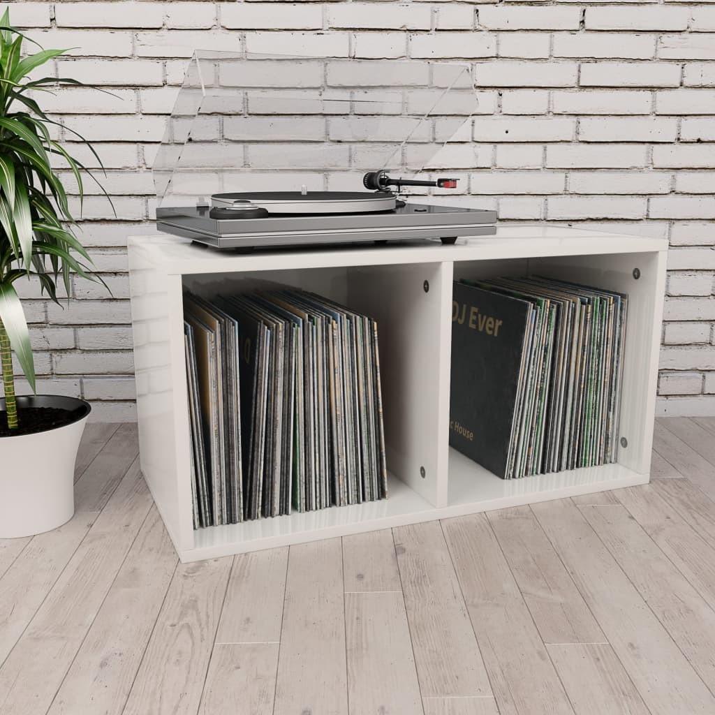 Reol til lp'er 71x34x36 cm konstrueret træ hvid højglans