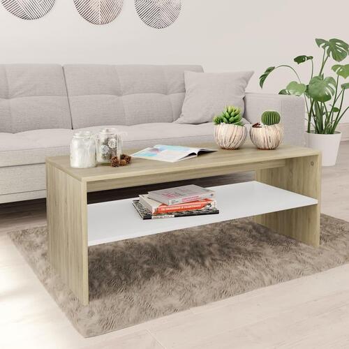 Sofabord 100x40x40 cm konstrueret træ hvid og sonoma-eg