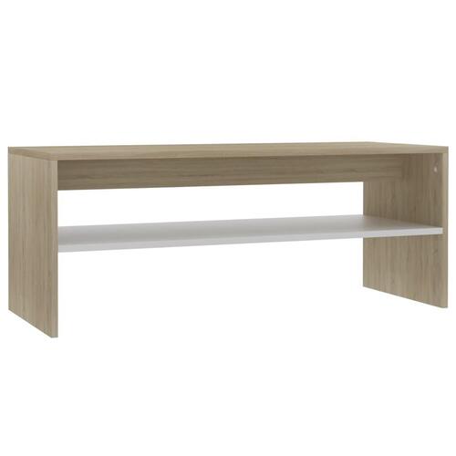 Sofabord 100x40x40 cm konstrueret træ hvid og sonoma-eg