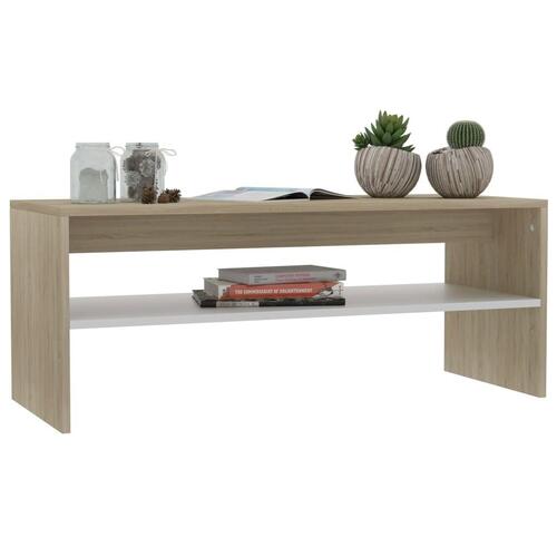 Sofabord 100x40x40 cm konstrueret træ hvid og sonoma-eg