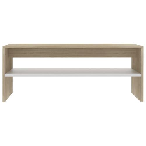 Sofabord 100x40x40 cm konstrueret træ hvid og sonoma-eg