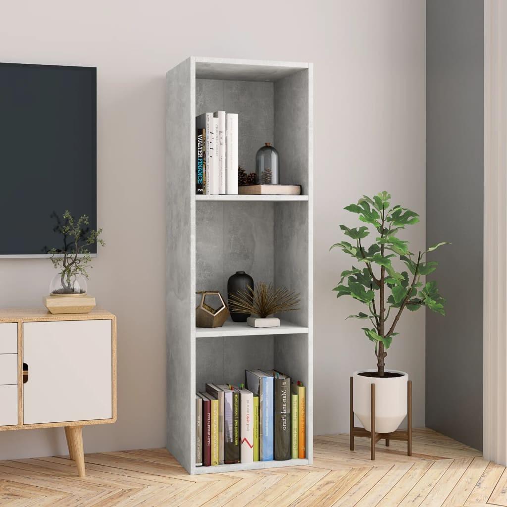 Bogreol/tv-bord 36x30x114 cm konstrueret træ betongrå