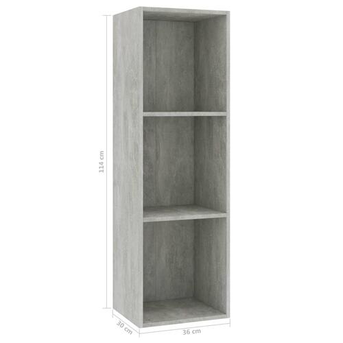 Bogreol/tv-bord 36x30x114 cm konstrueret træ betongrå