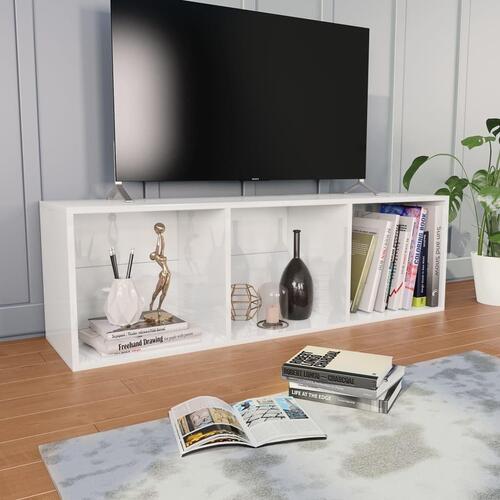 Bogreol/tv-bord 36x30x114 cm konstrueret træ hvid højglans