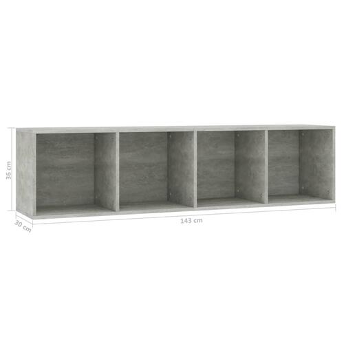 Bogreol/tv-bord 36x30x143 cm konstrueret træ betongrå