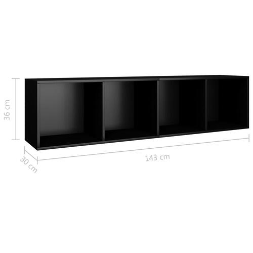 Bogreol/tv-bord 36x30x143 cm konstrueret træ sort højglans