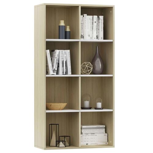 Bogreol/skænk 66x30x130 cm konstrueret træ hvid og sonoma-eg