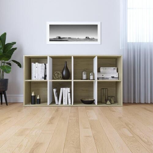 Bogreol/skænk 66x30x130 cm konstrueret træ hvid og sonoma-eg