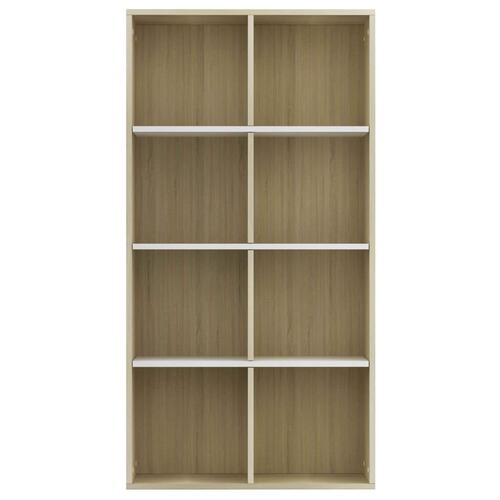 Bogreol/skænk 66x30x130 cm konstrueret træ hvid og sonoma-eg