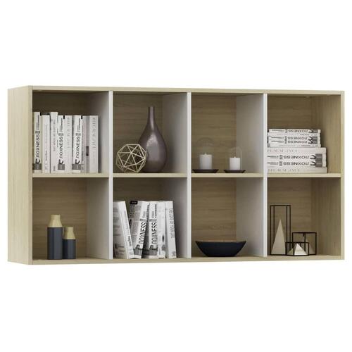 Bogreol/skænk 66x30x130 cm konstrueret træ hvid og sonoma-eg
