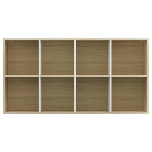 Bogreol/skænk 66x30x130 cm konstrueret træ hvid og sonoma-eg