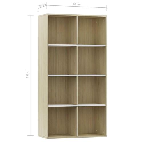 Bogreol/skænk 66x30x130 cm konstrueret træ hvid og sonoma-eg
