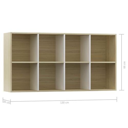 Bogreol/skænk 66x30x130 cm konstrueret træ hvid og sonoma-eg
