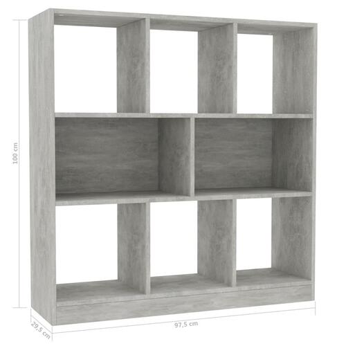 Bogreol 97,5x29,5x100 cm konstrueret træ betongrå