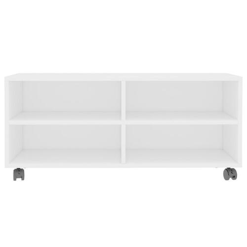 Tv-bord med hjul 90x35x35 cm konstrueret træ hvid