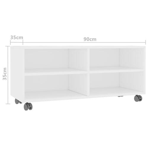 Tv-bord med hjul 90x35x35 cm konstrueret træ hvid