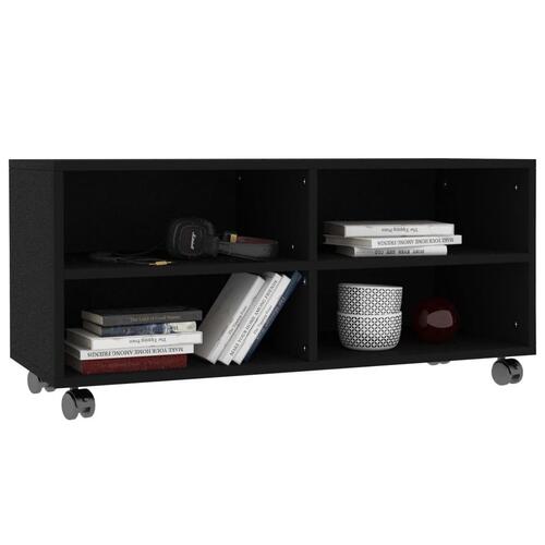 Tv-bord med hjul 90x35x35 cm konstrueret træ sort