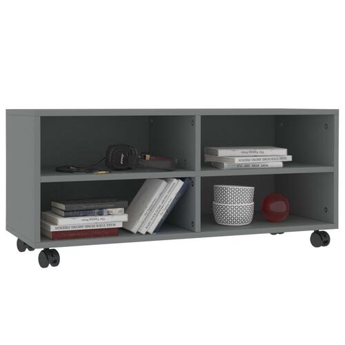 Tv-bord med hjul 90x35x35 cm konstrueret træ grå