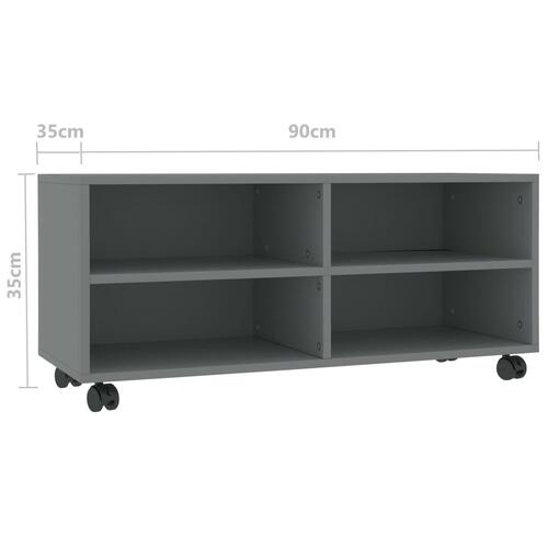 Tv-bord med hjul 90x35x35 cm konstrueret træ grå