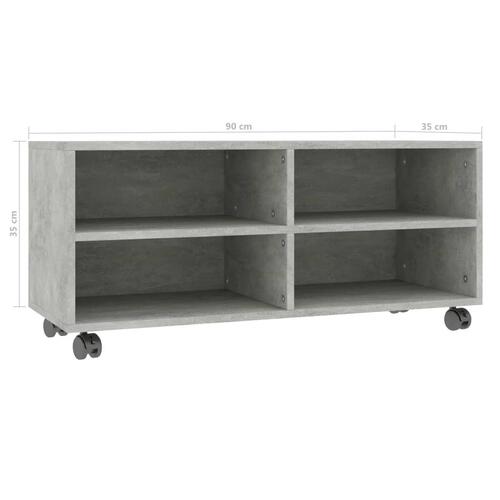 Tv-bord med hjul 90x35x35 cm konstrueret træ betongrå