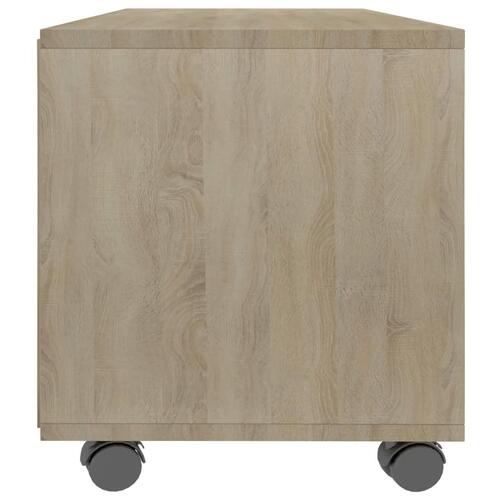 Tv-bord med hjul 90x35x35 cm konstrueret træ hvid og sonoma-eg