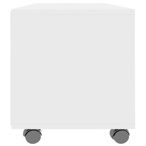 Tv-bord med hjul 90x35x35 cm konstrueret træ hvid højglans
