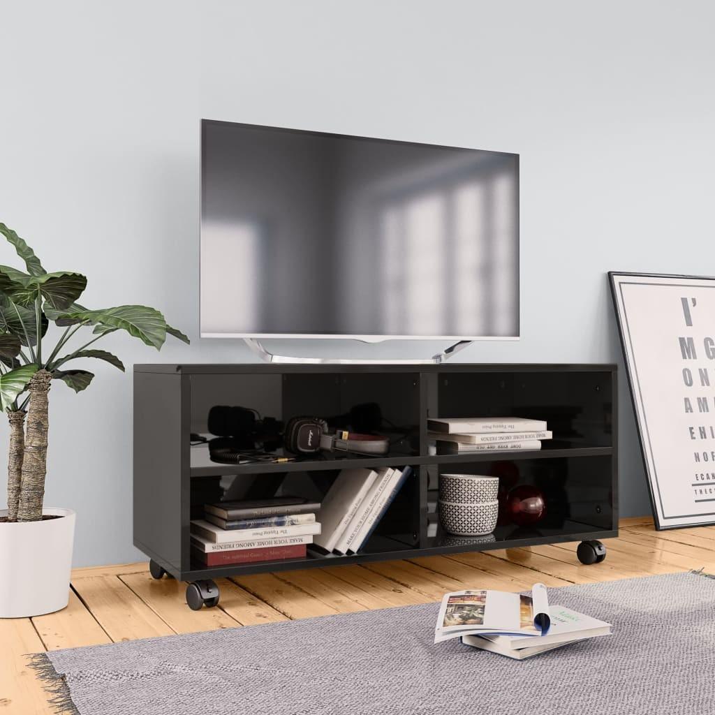 Tv-skab med hjul 90 x 35 x 35 cm spånplade sort højglans
