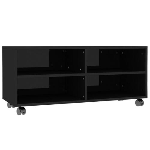 Tv-bord med hjul 90x35x35 cm konstrueret træ sort højglans