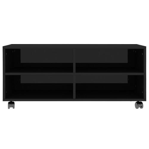 Tv-bord med hjul 90x35x35 cm konstrueret træ sort højglans