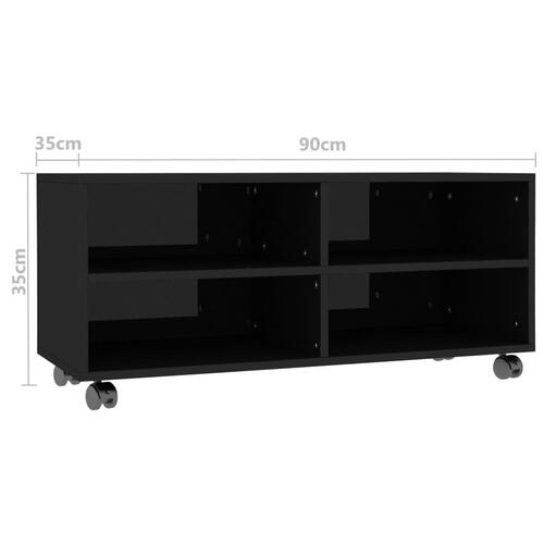 Tv-skab med hjul 90 x 35 x 35 cm spånplade sort højglans