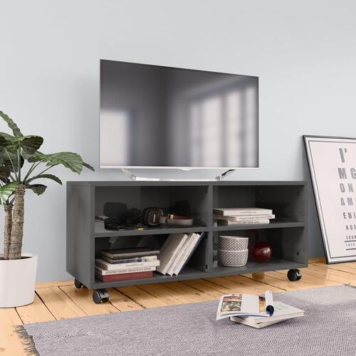 Tv-bord med hjul 90x35x35 cm konstrueret træ grå højglans