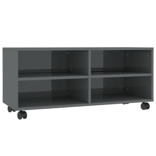 Tv-bord med hjul 90x35x35 cm konstrueret træ grå højglans