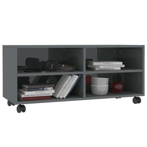 Tv-bord med hjul 90x35x35 cm konstrueret træ grå højglans