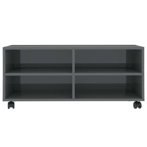 Tv-bord med hjul 90x35x35 cm konstrueret træ grå højglans
