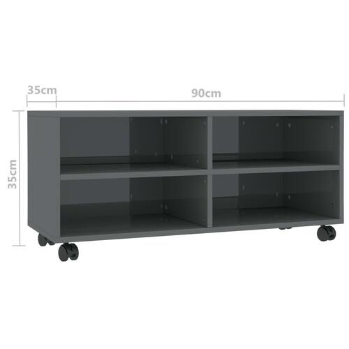 Tv-bord med hjul 90x35x35 cm konstrueret træ grå højglans