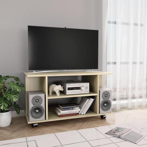 Tv-skab med hjul 80x40x45 cm konstrueret træ sonoma-eg