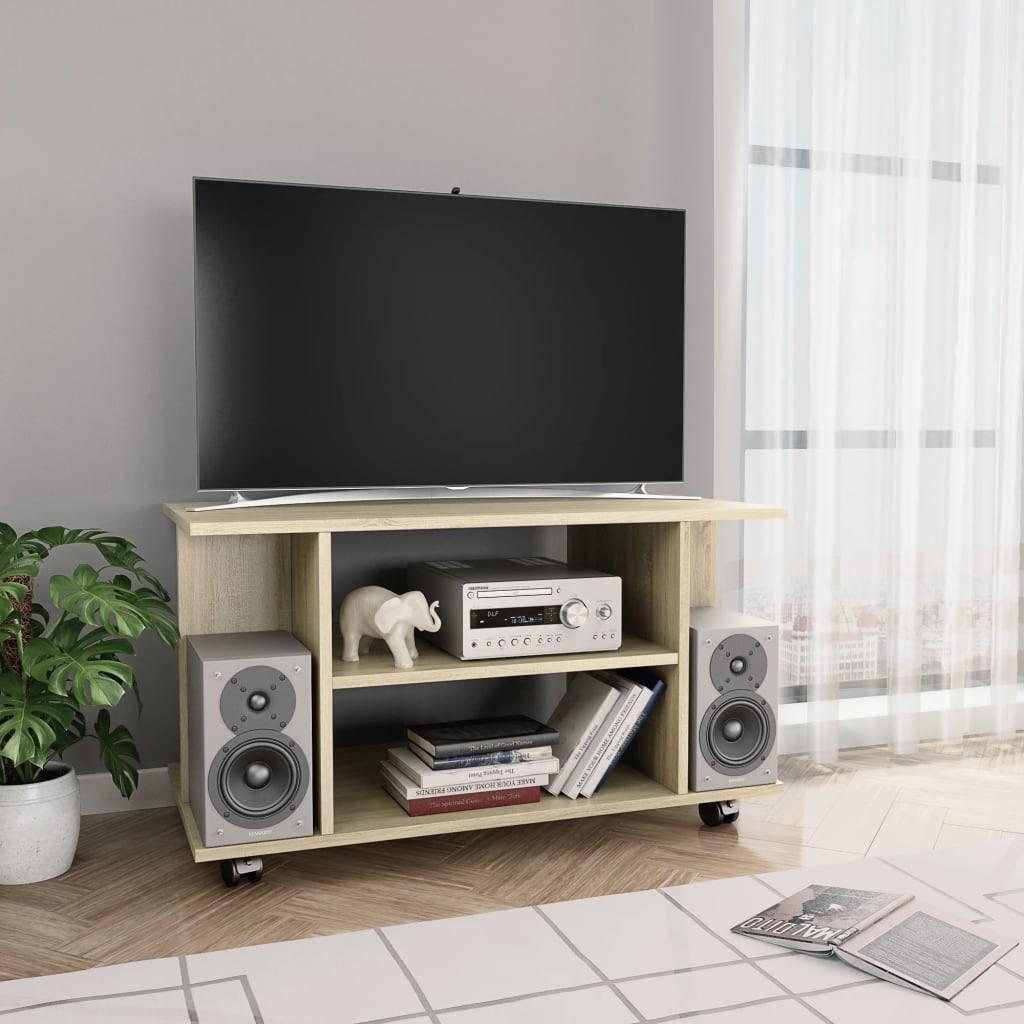 Tv-skab med hjul 80x40x45 cm konstrueret træ sonoma-eg